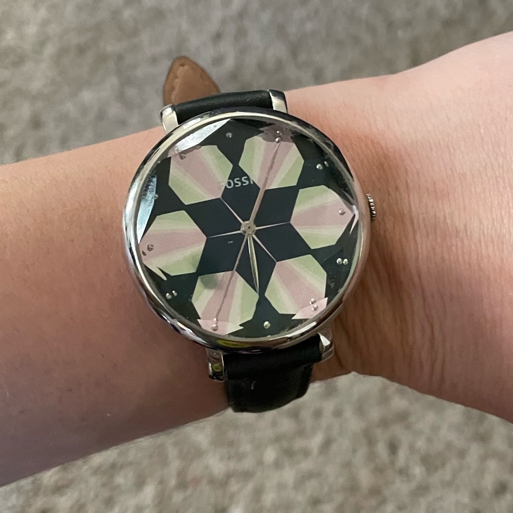 Green leather fossil watch